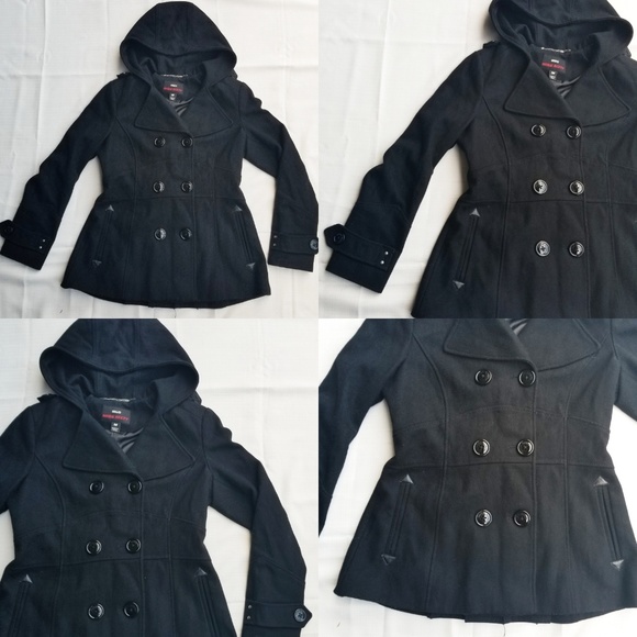 Miss Sixty Jackets & Blazers - M60 Miss Sixty Pea Coat Hooded Black Button Front